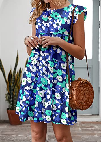 Image of KIRUNDO Summer Dresses for Women Sundress Sleeveless Ruffle Sleeve Round Neck Loose Short Flowy Pleated Mini Babydoll Dress