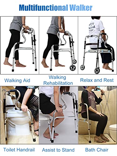 Folding Portable Standard Walker with Seat, No Wheels Compact Lightweight Medical Walking Aid for Hospital/Home, Adult Elderly Disabled Feito na China - Image 6