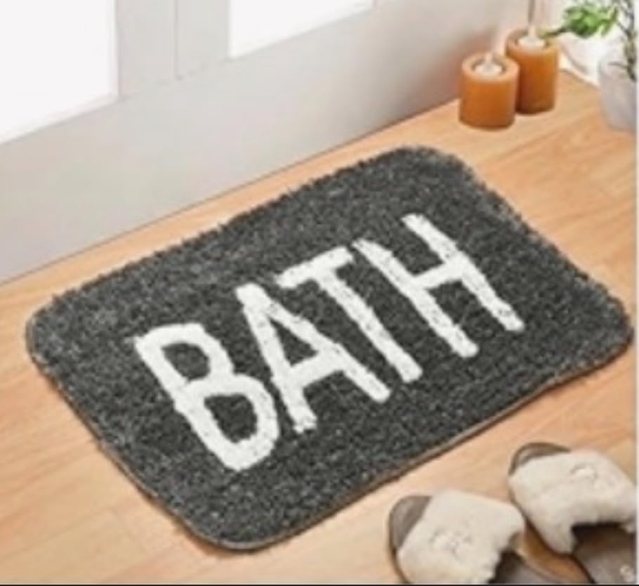 Image of Set of 2 Micro Anti Skid Bath Mat for Home Kitchen, Office, Water Absorbent Machine Washable and Quick Dry Luxury Mats for Bathroom, Kitchen, Entrance. (Grey)
