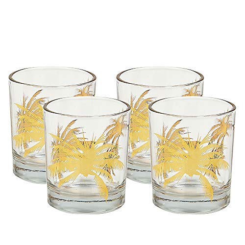 Impulse! Palm Tree Gold Rocks Drinking Glasses, Set Of 4 - Miami Vice Vintage Collection: Experience Retro Glamour In Every Sip. Perfect For Cocktails, Bourbon, Whiskey, Scotch, And Mixed Drinks!