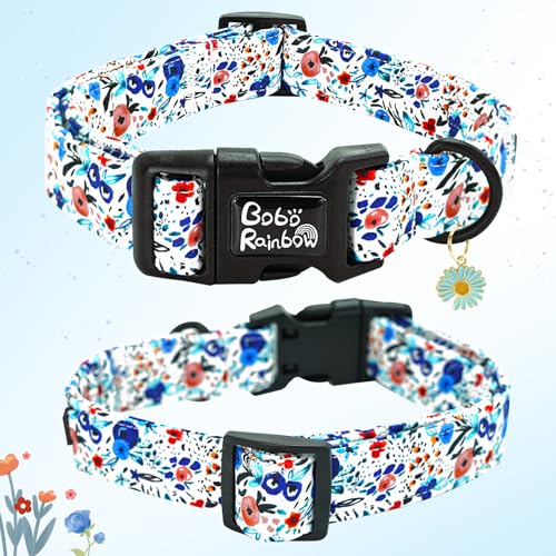 Image of Dog Collar-Cute Flower Adjustable Pet Collars Soft Comfortable Puppy Collar Blue Cotton Dog Collars Durable Necklace Gift for X-Small Dogs