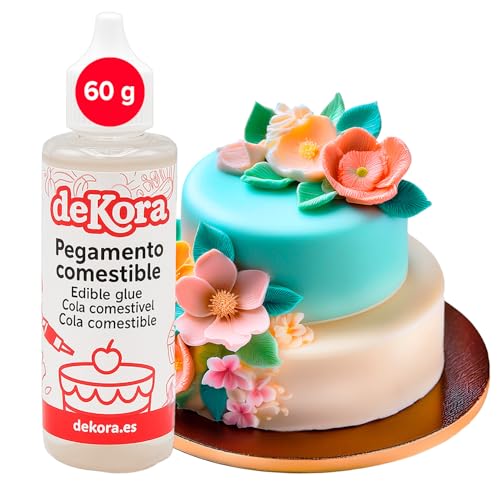 dekora - Colle Alimentaire 60g, Idéale pour Pâte à Sucre, Décorations de Gâteaux – Transparente, Sans Saveur, Séchage Rapide – Application Précise avec Bouchon à Vis, Essentiel pour Cake Design