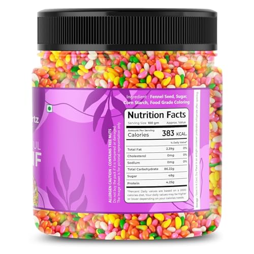 Image of FreshoCartz Sugar Coated Colourful Saunf 800gm - Multicolour Sweet Fennel Seeds for Cake Decoration & Mouth Freshener | Premium Candy Coated Saunf for Desserts, After-Meal Serving & Festive Gifting | Jar Pack