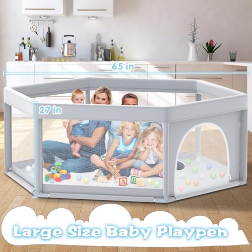 Image of besuhot Baby Playpen 65x65 Inch, Large PlayPen for Babies and Toddlers Hexagonal Type Baby Play Yards for Toddlers Infants