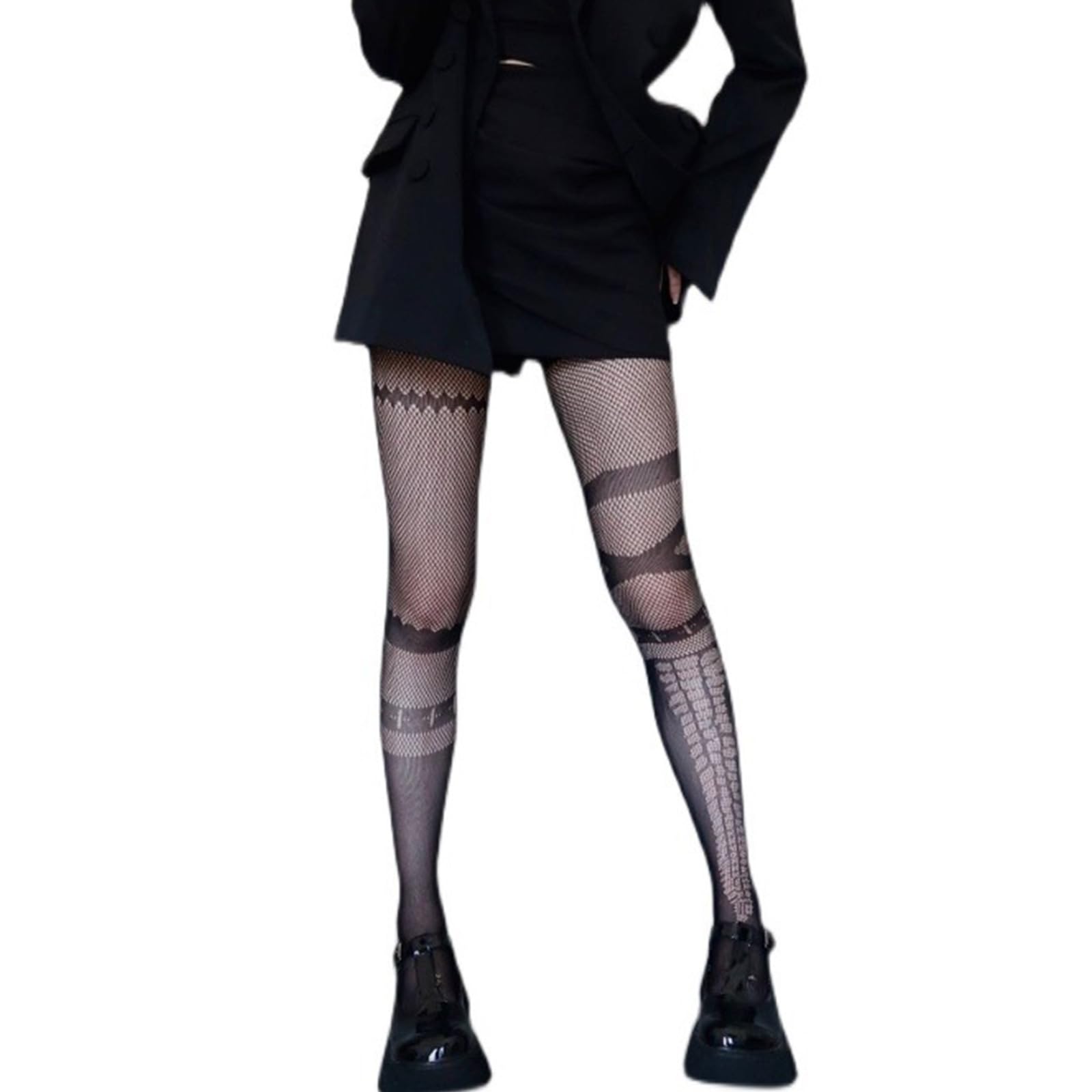 Jsghgdf Unisex Black Women Japanese Anime Fishent Pantyhose Stockings Asymmetric Cross Patchwork Patterned Cosplay Sheer Mesh Tights Asymmetrical Stockings