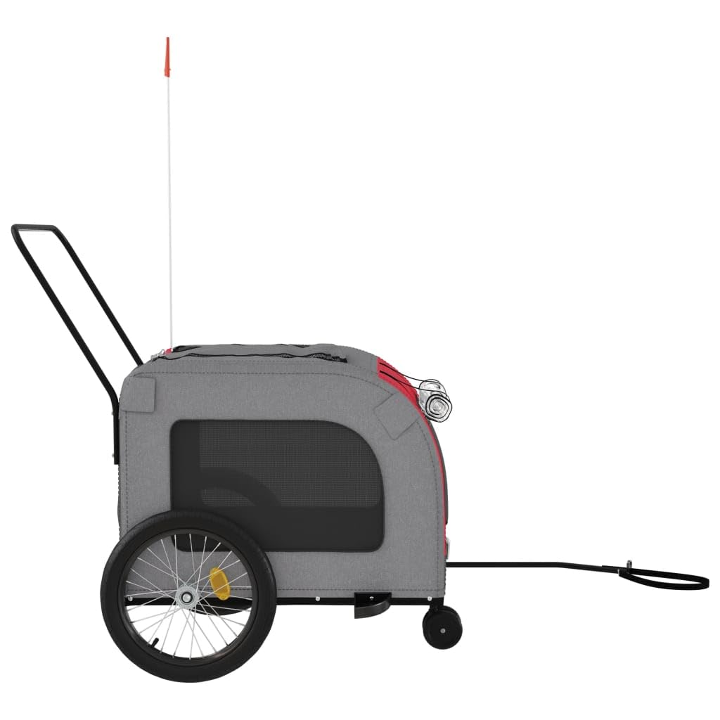 Homgoday Przyczepa rowerowa dla zwierząt Czerwony i szary Oxford i żelazo, wyposażenie wózka dla psa, wózek rowerowy, wózek rowerowy, wózek dla psa, transporter rowerowy model 93859