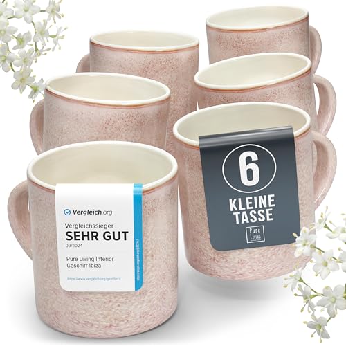 Steingut kleine Kaffeetassen 6 Personen Ibiza TESTSIEGER, Traumhaftes Mediterranes Steingut Tassen Set, Stylisches Tee- und Kaffeebecher Set, Pure Living in Rose