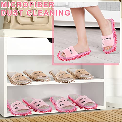 Image of Wesiti 4 Pairs Washable Microfiber Mop Slippers Detachable Dusting Mop Shoes Floor Cleaning Slippers for Men Women Office Home Use
