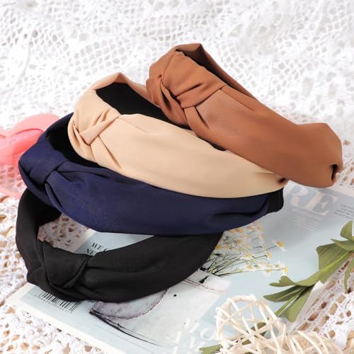 Image of DRESHOW 8 Pack Knotted Headbands for Women Wide Turban Headband Yoga Exercise Ribbing Hair Hoop Hair Bands Accessories