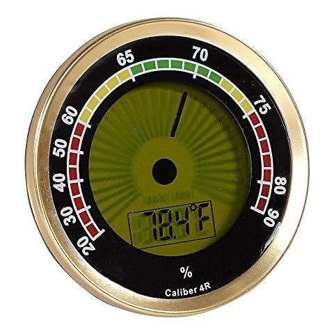 Cigar Hygrometer, Digital Hygrometer, Caliber 4R Round Hygrometer for Cigar Humidor Gold Cover