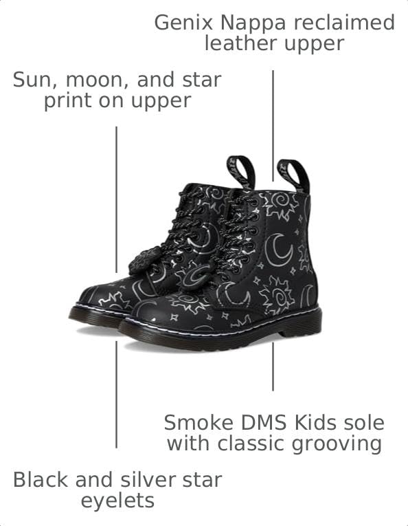 Image of Dr. Martens Kids Unisex 1460 J (Little Kid /Big Kid) Black /Silver, 1 Little Kid Medium