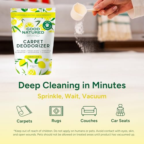 Image of Good Natured Brand | Carpet Deodorizer & Freshener Powder | 31 oz Pet Odor Eliminator for Strong Odor & Pet Urine | Fresh Natural Lemon Scent | Safe for Homes with Pets