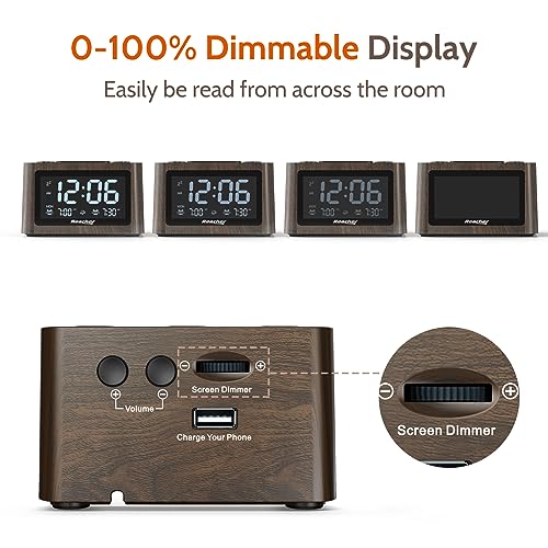 Reacher Wooden Dual Alarm Clock And White Noise Machine - Adjustable Volume, 6 Wake Up Sounds, 12 Soothing Sounds For Sleeping, Auto-Off Timer, Usb Charger, Battery Backup, 0-100% Dimmer For Bedroom #TOP6