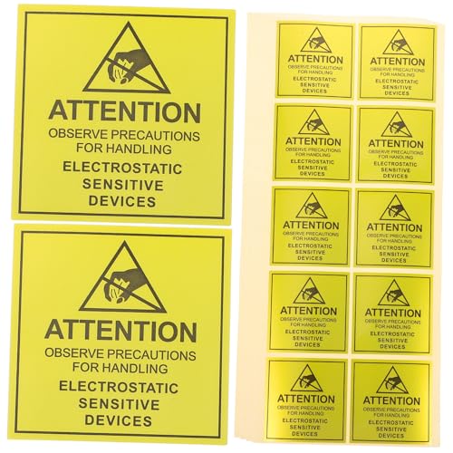 Autocollants d'avertissement antistatique 50x50 mm sous forme de vignettes de sécurité jaunes