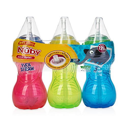 image for Nuby No-Spill Sippy Cup with Flex Straw for Boys - (3-Pack) 10-Ounce B