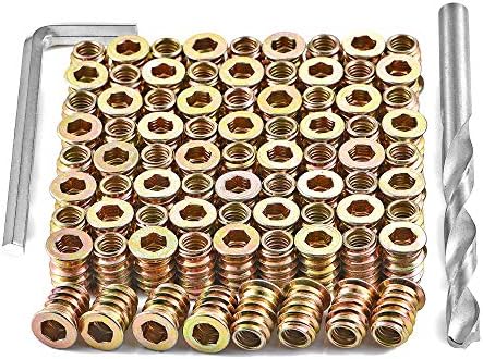 PGMJ 80 Pieces 1/4"-20 Wood Inserts Bolt Furniture Screw in Nut Threaded Fastener Connector Hex Socket Drive for Wood Furniture Assortment (1/4"-20 x15mm)