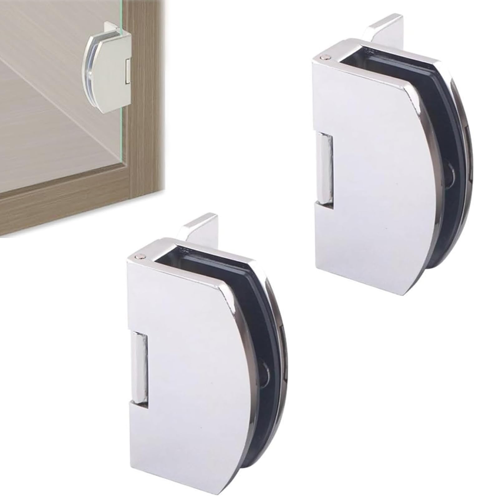 Tarqite 2Pcs Cabinet Glass Door Hinge, Shower Screen Hinges, Zinc Alloy Frameless Glass Door Cabinet Showcase Cabinet Clamp 90 Degree Hing e,Suitable for 4-7mm Glass(Silver)