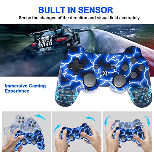 Blue Wireless Gamepad Works With Ps3 Controller, Oubnag For Ps3 Remote Compatible With Playstation 3 Cooling Game Controllers For Ps-3 Gift For Kids Boy Girl Man (2022 New Lightning Blue Pa3 Joystick) #TOP2