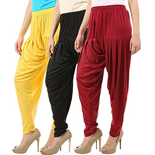 Image of Buy That Trendz Combo Offer (Pack of 3) Cotton Viscose Lycra Dhoti Patiyala Salwar Harem Bottoms Pants for Womens (White, Maroon, Black)