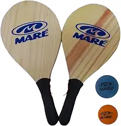 Raquete Frescobol De Madeira Maré Kit Jogo Frescobol Tênis De Praia Maré + 2 Bolinhas