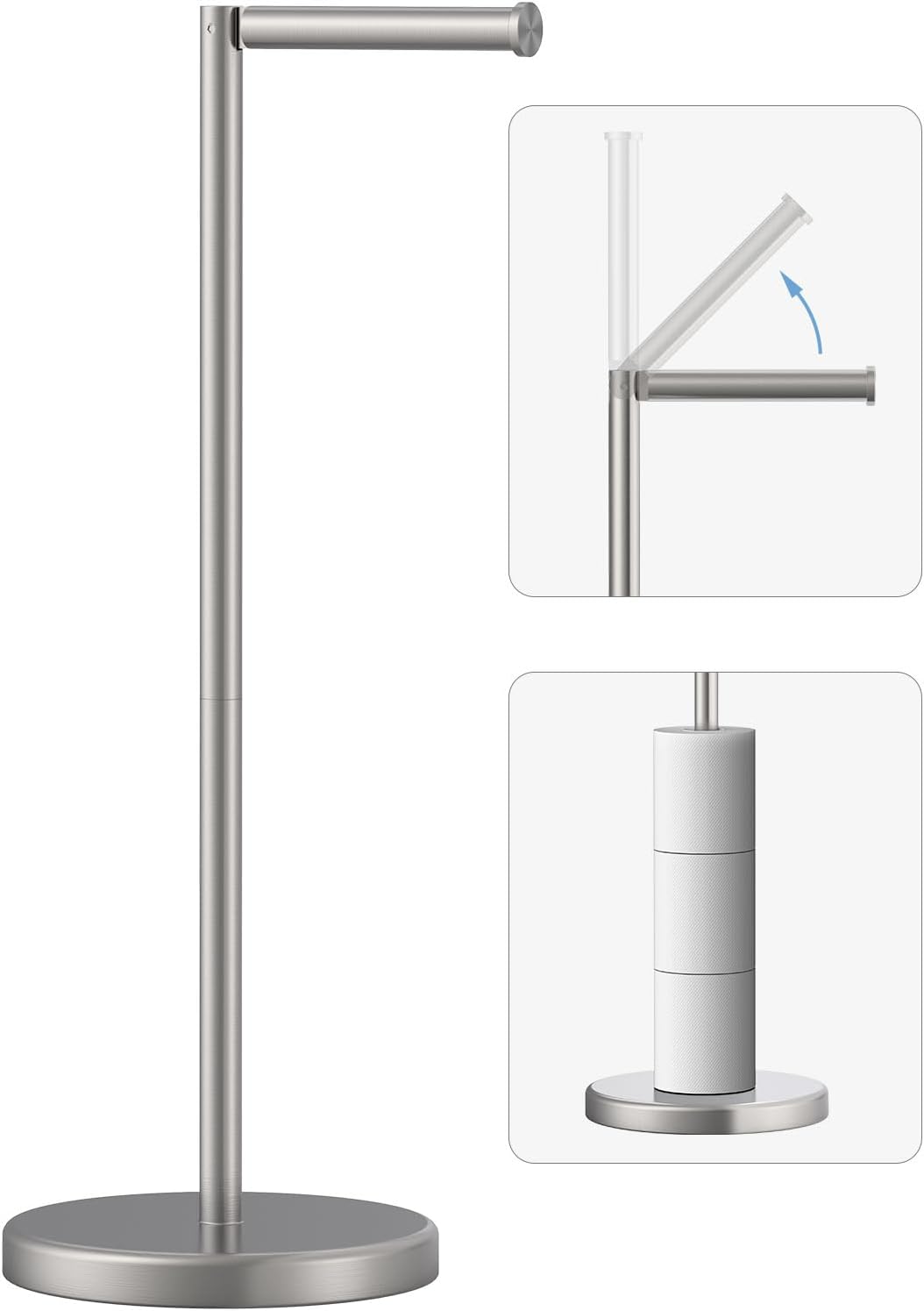 Brushed Nickel Toilet Paper Holder Stand, Freestanding Toilet Paper Holder for Bathroom, Rustproof Toilet Paper Stand Storage for 4 Rolls, 304 Stainless Steel and Anti-Slip Weighted Base