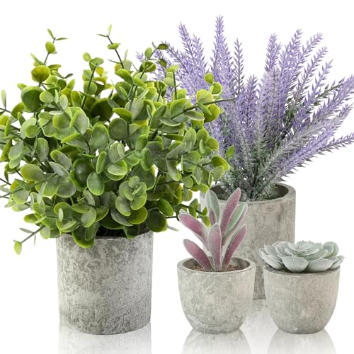 ALAGIRLS 4 Packs Fake Plants Small Artificial Plants for Shelf