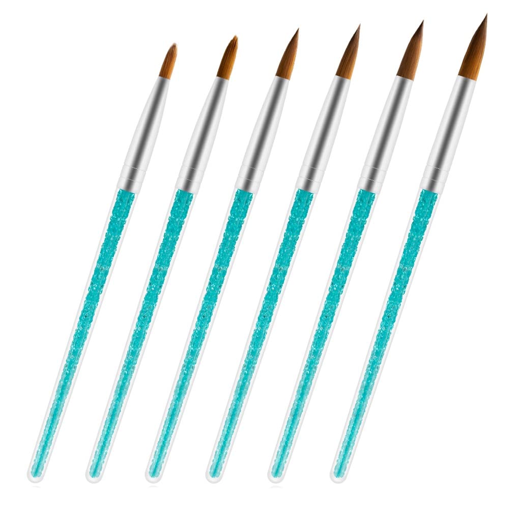 N/A 6 Pz/set Spazzola per Unghie in Nylon per Capelli Manico in Strass Blu Kolinsky Pennello in Acrilico Penna per Gel per Unghie Costruttore Intaglio Punteggiatura Disegno WolFums