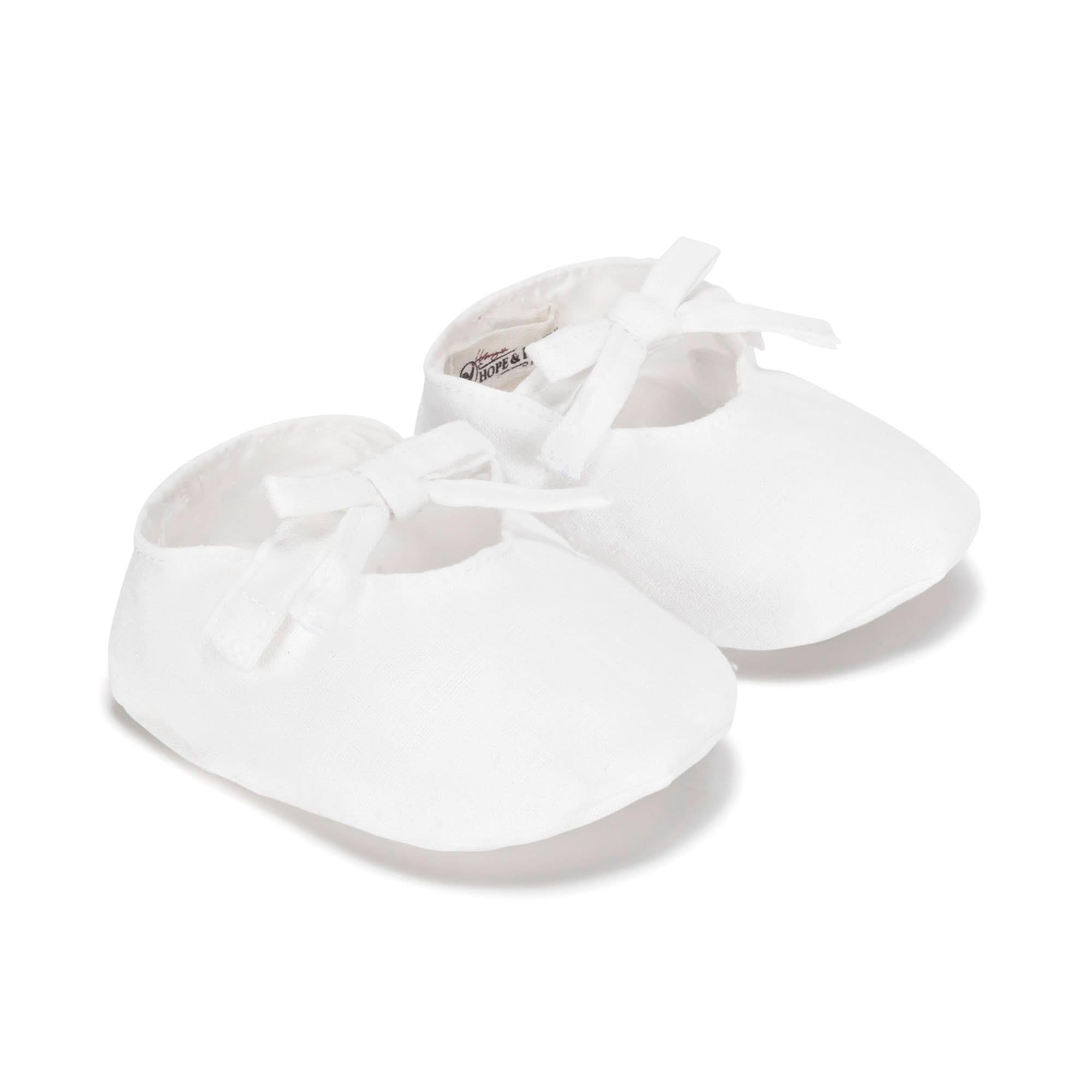 Hope & Henry Baby Baby Linen Bow Front Soft Shoe, 0-3 Months, Soft White Linen Bow