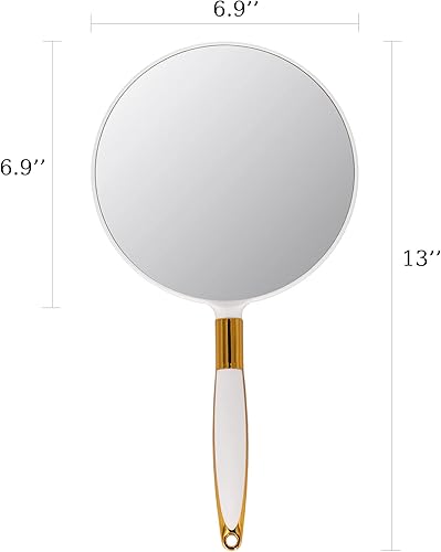 Miniatura 4 de Espejo de mano con asa, espejo de mano para peluquería, peluquería, 6.9 x 13 pulgadas, blanco, redondo