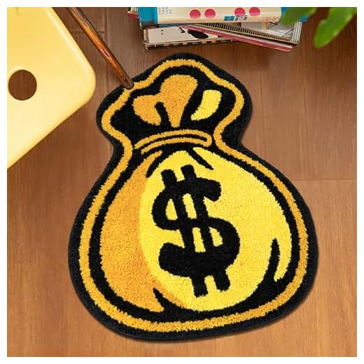 Didswuit Black-Gold Pouch Purse Tufted Rug, Cartoon Lucky Money Bag Print Carpet, Funky Golden Money Bag Bath Mat, 19.7"x15.8" Soft Bedroom Living Room Doormat Decor Floor Mat Washable