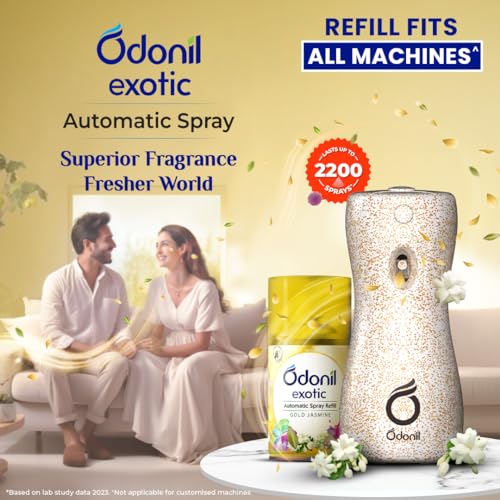 Image of DABUR Odonil Exotic Automatic Spray - 225Ml | Machine + 1 Refill | Gold Jasmine | 2X Long Lasting | 2200 Sprays Guaranteed | Lasts Upto 60 Days | Suitable for Washroom, Gym area, Living Room & Office