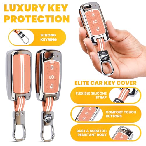 Image of Coll of Fest Premium Metal Silicone Brown Key Cover Compatible with Tata Nexon | Tata Harrier | Tata Safari | Tata Altroz | Tata Tiago | Tata Punch | Tata Tigor 3 Button Key Glow in Dark
