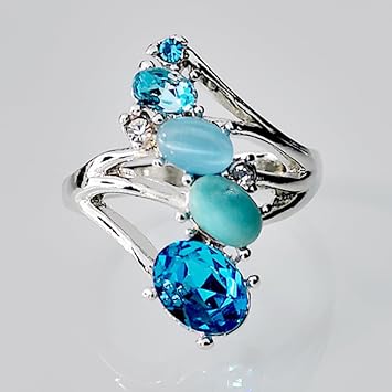 Mnyixsi 925 Sterling Silver Topaz Mood Turquoise Emerald Gemstones Rings for Women Six Gems Accents Ring 18K Gold Plated Oval Solitaire Statement Silver Rings Jewelry Color Change Mood Ring Size 7