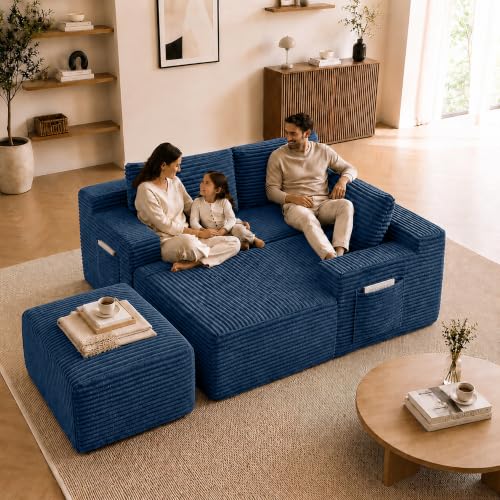 Image of Boneless Couch, Modular Sectional Couches for Living Room, U-Shaped Cloud Couch Sofa with Deep Seat, Fluffy Corduroy Upholstered Corner Sofa