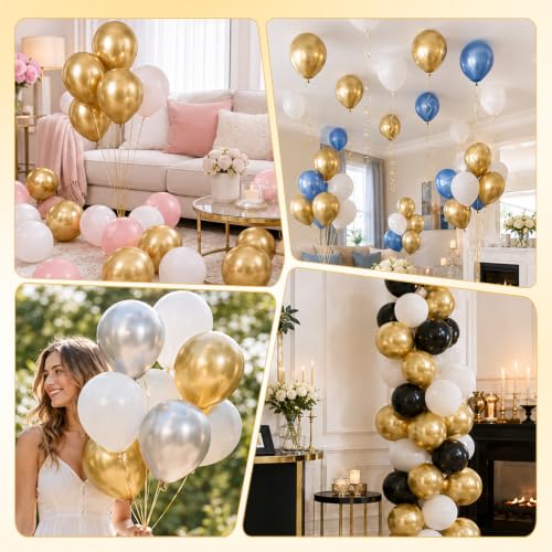 Image of Metallic Gold Balloons, 12 Inch Chrome Gold Latex Party Balloons | 30 Pack Gold Balloons for Birthday, Retirement, New Years, Anniversary, Graduation, Bachelorette, Casino Disco Decor