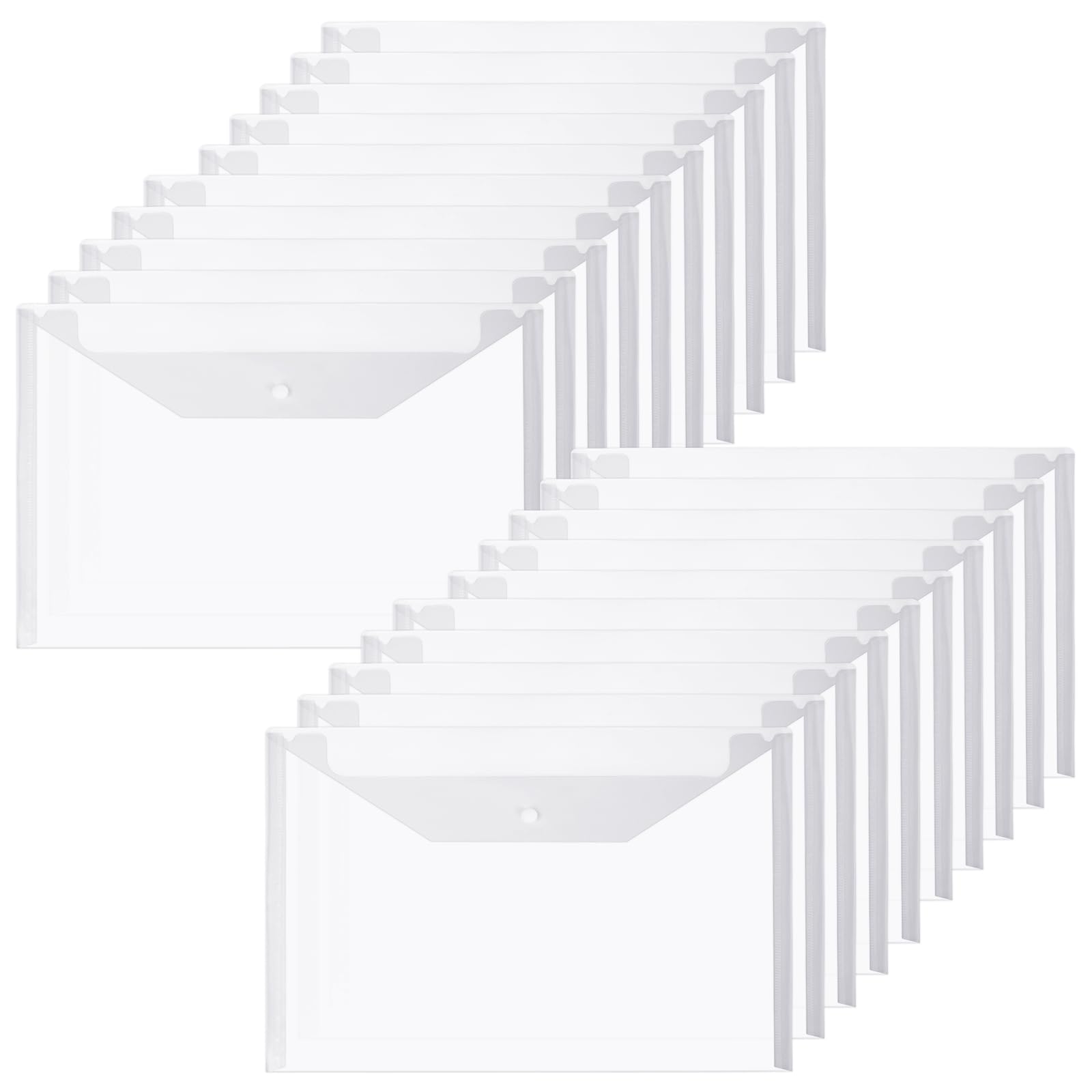 Vicloon Plastic Folder, 20pcs File Folders for Documents A4 Clear Envelope Pouch With Snap Closure Plastic Envelopes Folders for Documents Organizer