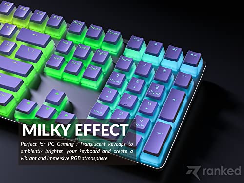 Image of Ranked Pudding PBT Keycaps | 112 Double Shot Translucent ANSI US & ISO Layout | OEM Profile for RGB Mechanical Gaming Keyboard (Lavender)