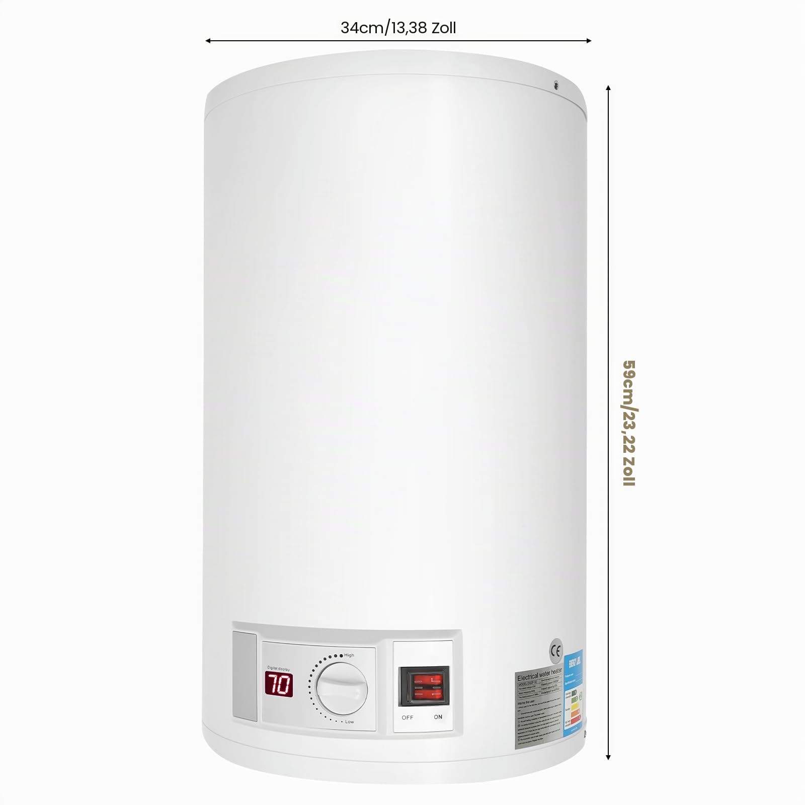 Elektrischer Warmwasserspeicher 35L Warmwasserboiler 2000W Wandhängend Elektrospeicher, Heizleistung Boiler, Wasserboiler, Emaillierter Innenbehälter, LED-Bildschirm, 220V (Vertikal 35L)