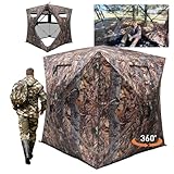 FUNHORUN Hunting Blind with Floor Mat, 360 Degree See Through Ground Blind with Carrying Bag, 3/4 Person Pop Up Camouflage Tent Portable Rhombus Door Concealed Shelter