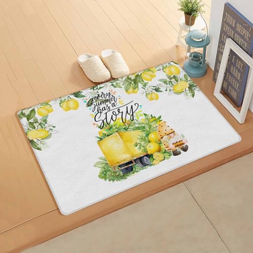 Summer Lemon Antifatigue Kitchen Bath Door Mat Cushioned Runner Rug,Washable Welcome Floor Sink Mat,Waterproof & Non-Slip Standing Doormat for Kitchen,Spring Summer Fruit Gnomes Yellow White 24