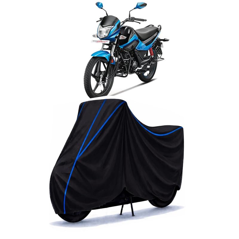 Image of Hero Super Splendor iSmart BS6 Bike Cover Water Resistant Universal Motorcycle Rain | Heavy Duty UV Protection, Dust, Scratch Indoor Outdoor All Weather with Black Blue Piping Elastic