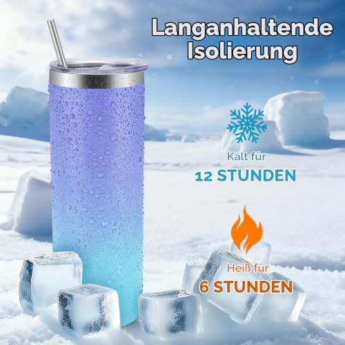 Volhoply 600 ml schlanker Thermobecher mit Deckel und Strohhalm, gerader Edelstahlbecher, vakuumisoliierter Kaffeebecher für Zuhause… – Ansicht 5