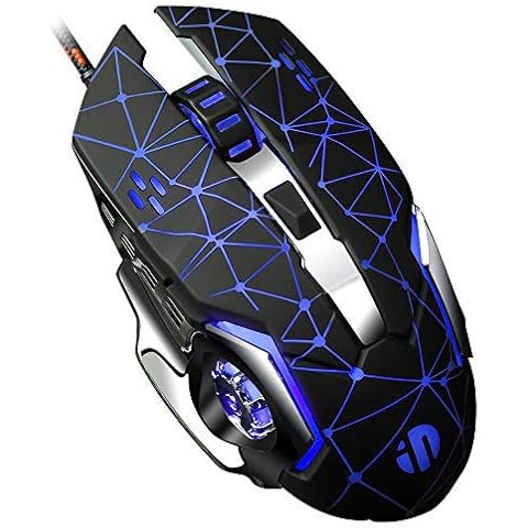 Silent Click Mouse, Inphic Wired Gaming Mouse with 6 Macro Programmable Button, USB Optical PC Laptop Computer Ergonomic Quiet Mice, 4800DPI , 7 RGB Breathing LED Backlit Cover