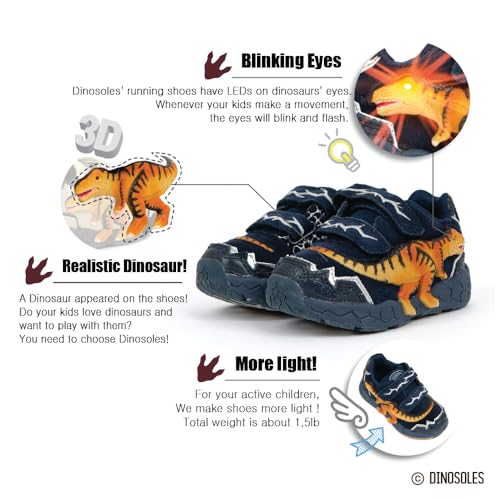 T-Rex Light Up Shoes for Kids Lightweight Dinosaur Toddler Sneakers for Children with Flashing Eye LED Running Shoe, Navy3