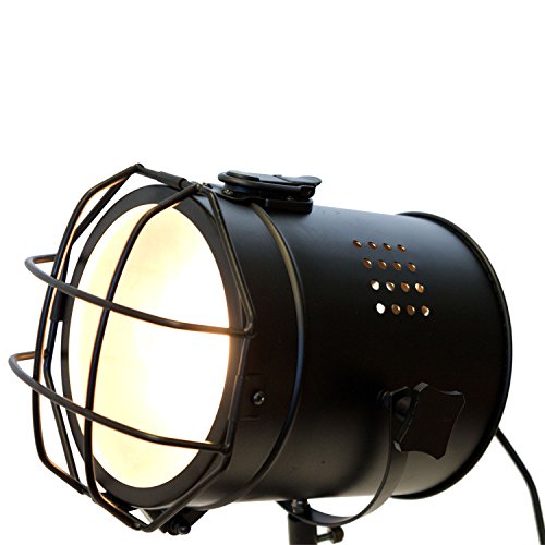 Holz Stativlampe mit Metallscheinwerfer E14 H64cm Schwarz/Natur - Stehlampe Dreibeinlampe Dreibein Tripod Tripodlampe… – Bild 5