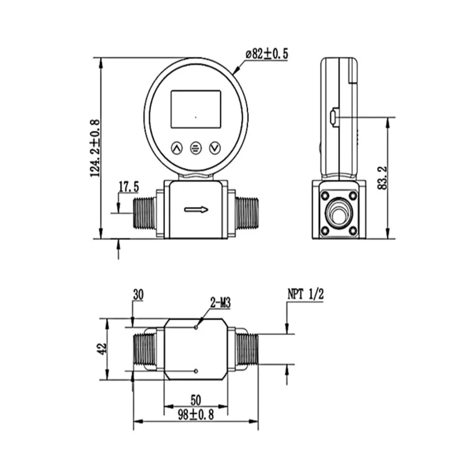 Digitalanzeige-Massengasdurchflussmesser Luftstickstoff kann Durchflussgeräte NPT1/2-Massendurchfluss- und Temperaturmessung messen Lange Arbeitszeit(500ml)