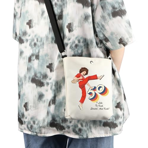 WCGXKO Sally O'M Inspired Crossbody Bag I'm 50 and I like to Kick 50th Birthday Gift Saturday TV Show Inspired Gift3