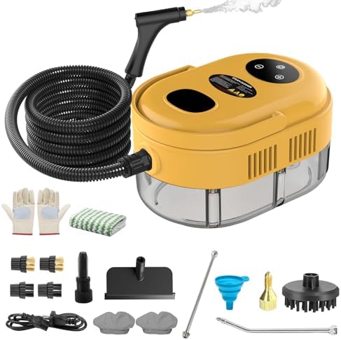 Steam Cleaner,Handheld 2500W Pressurized Heating Steamer for Cleaning,Multi-Purpose Steamer for Home Use with Water Tank, Steam Cleaner for Dirt, Grease,Grout,Tile,Floor,Couch,Car,Yellow