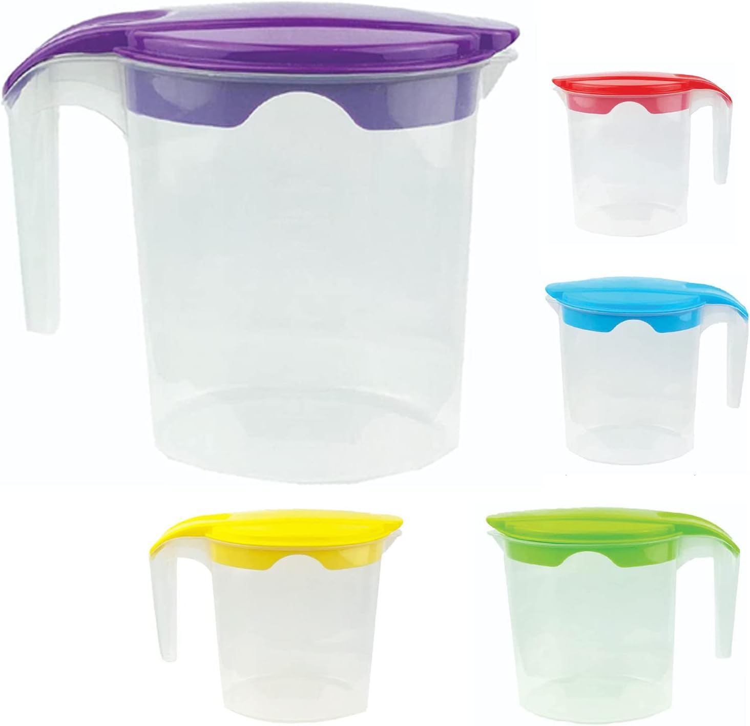 3 x Plastic 1 litre Jugs with Coloured Lid Squash Water Fruit Juice