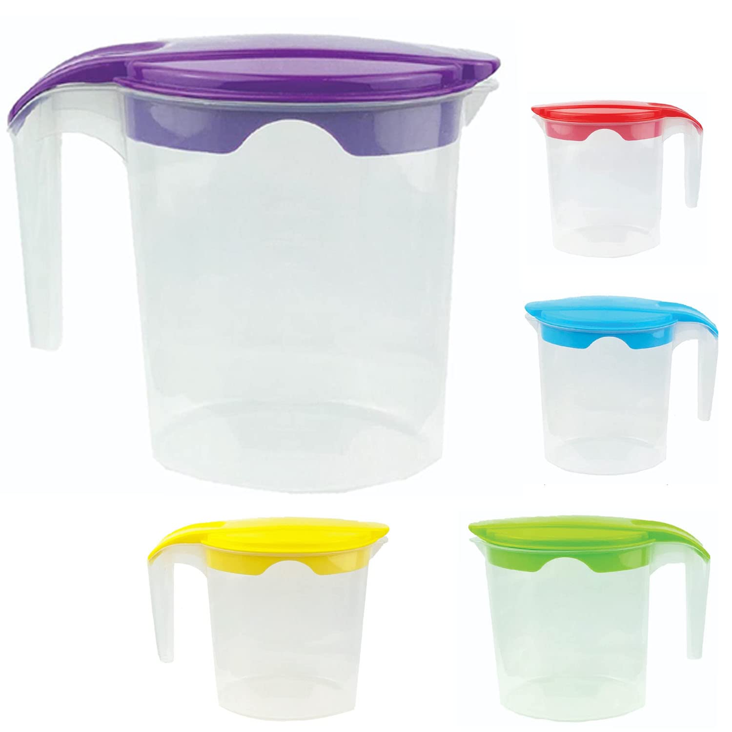 4 x Plastic Jug 1 Litre Fridge Door Water Jug - Milk Storage Contanier Pitcher Juice Jugs with Lid (Set-4)